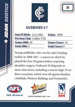 2007 Select AFL Champions Signature Series #36 Adam Bentick Back